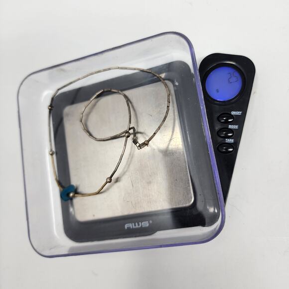 Sterling Silver Gold Two Tone Antique Vintage Genuine Raw Turquoise Necklace - Picture 7 of 7